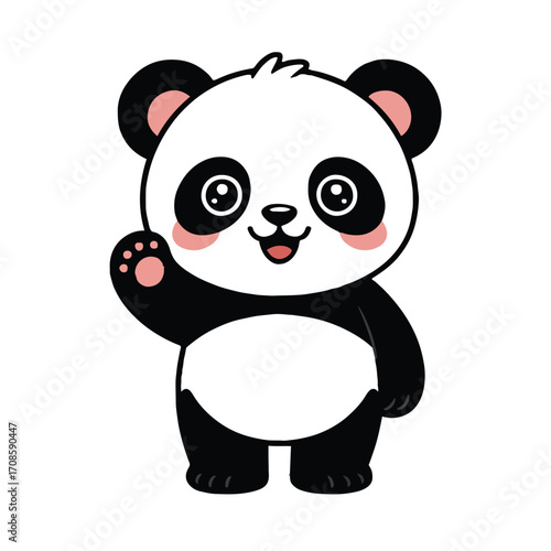 Vector art of cute panda cartoon waving hand adorable bear character with big eyes and a sweet smile perfect for childrens designs vector illustration of a friendly panda