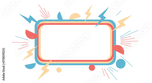 Retro frame with lightning bolts and abstract shapes for design elements.