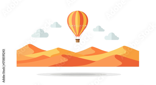 Hot Air Balloon Over Desert Dunes.