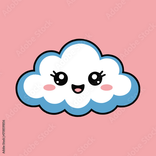 Vector art of delightful cartoon cloud with a sweet smile and big eyes illustration a cute cloud with rosy cheeks and a cheerful expression, perfect for weatherrelated designs or childrens projects