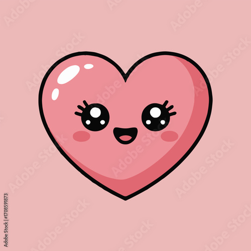 Illustration of a cute pink heart with a smiling face, perfect for valentines day or any lovethemed project the heart has big, sparkling eyes and is set against a pink background, creating a cheerful 
