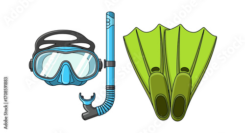 Snorkeling Gear Set with Mask Snorkel and Flippers for Underwater Exploration.