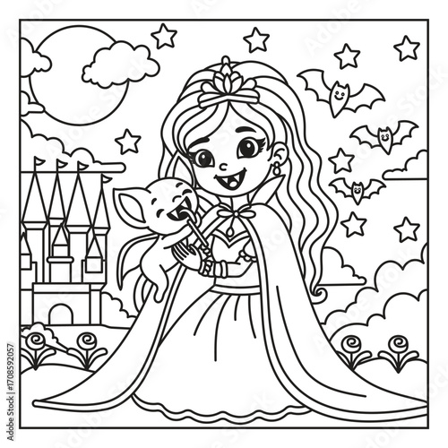 Princess with kitten in a magical landscape