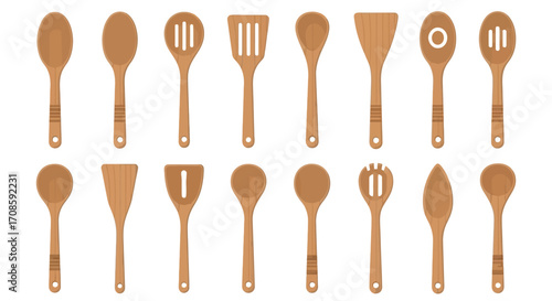 Assortment of Wooden Kitchen Utensils.