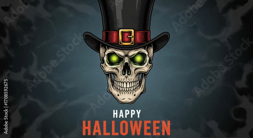 Halloween skull wearing a top hat.