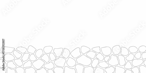 Seamless pattern of irregular stone shapes outlined in black on a white background