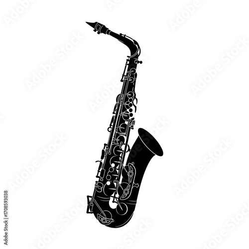 Saxophone Vector, Minimal Jazz Instrument Illustration, Flat Brass Icon, Simple Music Clipart Isolated on White