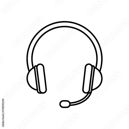 Outline of a headset with mic on transparent background