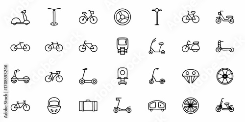 Get active with this fun transportation icon set for your designs, featuring bicycles, scooters, and more for a playful, modern, and energetic touch