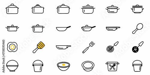 Essential cooking tools and kitchenware collection, ready to design your next culinary project or recipe book with these simple, scalable icons