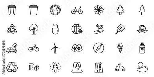 Eco-Friendly Lifestyle Icons for Sustainable Living and Environmental Awareness, Promoting a Greener Planet and Conservation Efforts, Originally a Scalable Vector Graphic