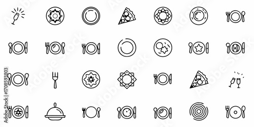Celebrate Delicious Dining Experiences with these Line Icons for Restaurant Menus and Party Invitations, originally a scalable graphic design element