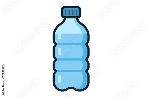 Plastic water bottle icon. Vector flat cartoon illustration. Simple sign of pure mineral water for hydration, health, and fitness. Refreshing beverage concept for a healthy lifestyle.