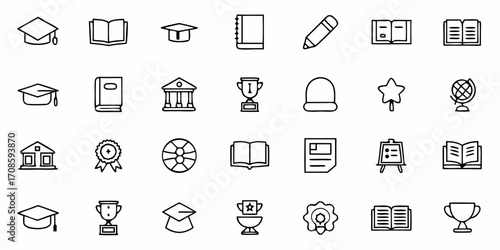 Celebrate academic success with these education icons, perfect for school projects, graduation announcements, or back-to-school designs, originally created as scalable vector graphics