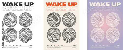 Abstract futuristic brutalism psychedelic poster set. Vector EPS 10