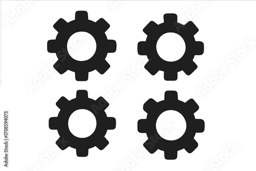 Gear icon set. Cogwheel symbol collection. Mechanism and engineering concept. Industrial machine parts. Teamwork, process, system metaphor. Settings and options UI button.