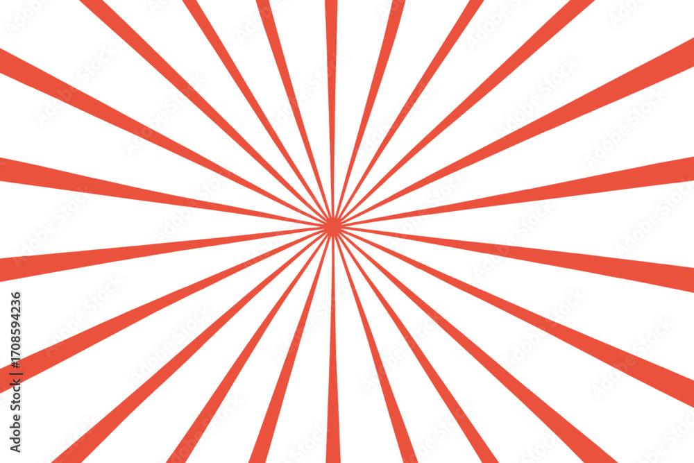 Fototapeta premium Red sunburst background. Radial sun rays pattern. Retro comic book style vector illustration. Abstract burst design element. Vintage sunshine graphic. Starburst effect for poster or flyer.