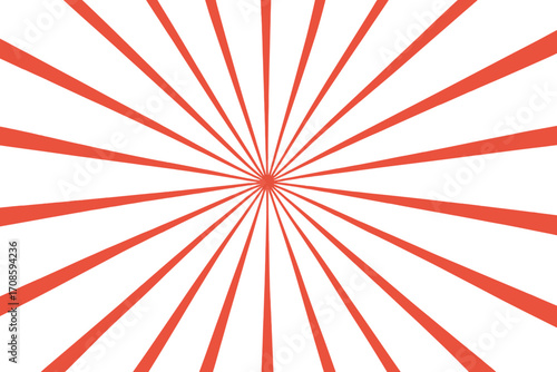 Red sunburst background. Radial sun rays pattern. Retro comic book style vector illustration. Abstract burst design element. Vintage sunshine graphic. Starburst effect for poster or flyer.