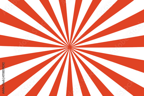 Japanese rising sun flag vector background. Red sunburst pattern. Abstract radial rays graphic. Retro vintage sunbeam illustration. War and empire symbol of Japan. WWII.