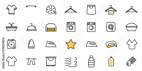 Laundry and Clothing Care Line Icons Set
