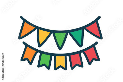 Colorful party flags bunting garland for celebration. Vector cartoon illustration in flat style. Festive decoration for birthday, holiday, carnival or festival event design element.