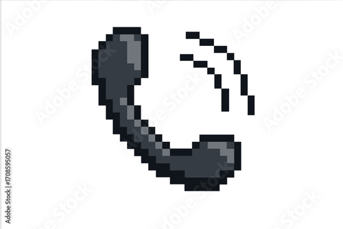 Phone icon in pixel art style. Ringing retro telephone receiver. 8-bit communication symbol for old school video games. Vintage call handset vector illustration. Isolated.