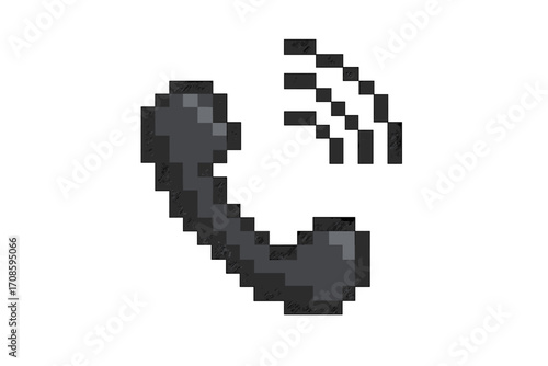Pixel art phone icon. Ringing retro telephone handset. 8-bit communication symbol. Old technology vector illustration. Concept for call, contact us, support, hotline. Minimalist design element.