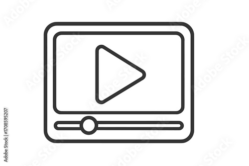 Video player line icon. Media player interface with play button symbol. Multimedia streaming concept for movie online. Web video element for UI UX design. Vector illustration.