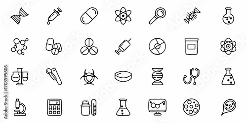 Essential medical and scientific icons for healthcare, research, and laboratory applications, perfect for presentations and educational materials