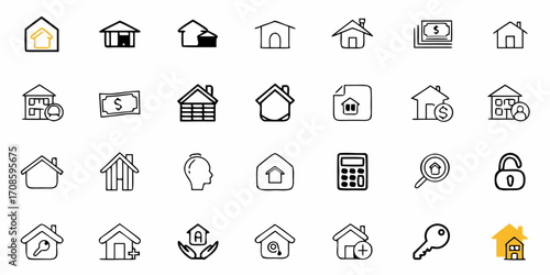 Hand-drawn house icons for real estate, home design, and property investment, perfect for websites, apps, and marketing materials.