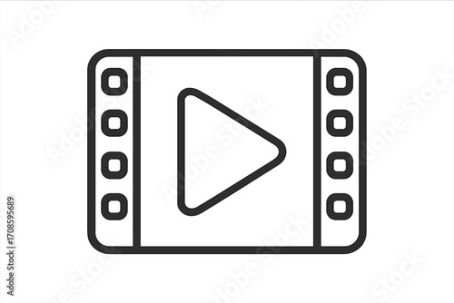 Video player icon with play button symbol. Simple linear outline design for web and mobile apps. Minimalist vector illustration for streaming media, film, and movie concepts.