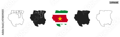 Suriname map set. Map of Suriname with flag.  Vector EPS 10