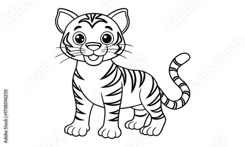 Tigger Cat, kids line art doodle pattern design t shirt design silhouette and vector, detailed illustration, perfect for relaxation, stress relief, adult coloring books, printable art therapy.