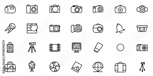 Photography icons for multimedia projects, capturing artistic design, and creative content production, a modern collection