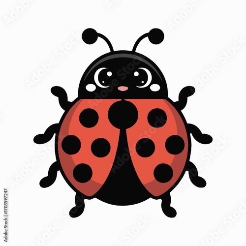 Vector art of cute ladybug cartoon adorable insect with red wings and black spots smiling ladybug character for kids books, cards, posters, and prints happy ladybug illustration