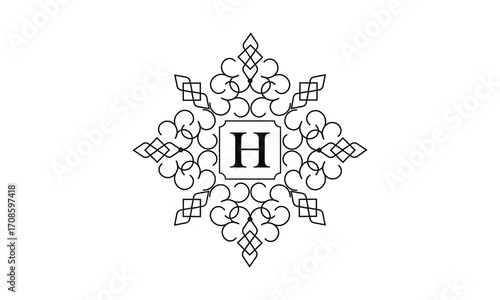 Elegant monogram design with letter H in the center. Vintage emblem or logo. Calligraphic design. Business sign identical to label, icon, cafe, hotel.