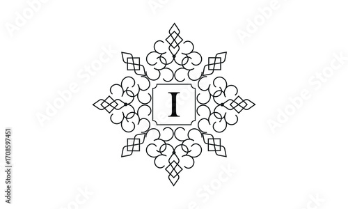 Elegant monogram design with letter I in the center. Vintage emblem or logo. Calligraphic design. Business sign identical to label, icon, cafe, hotel.