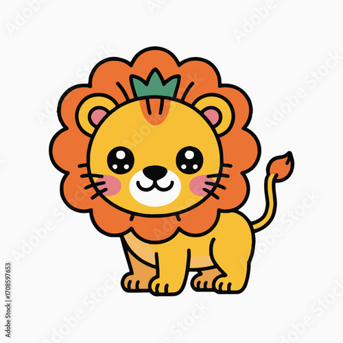 Vector art of cute lion cartoon adorable baby lion with big eyes and fluffy mane standing on a perfect for childrens illustrations, books, and designs