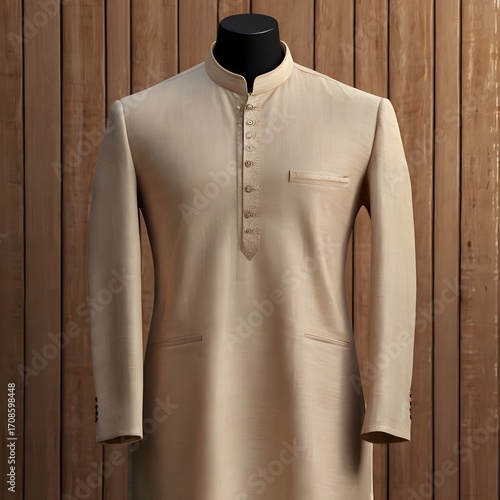 Pastel Beige Linen Shalwar Kameez with Subtle Texture
