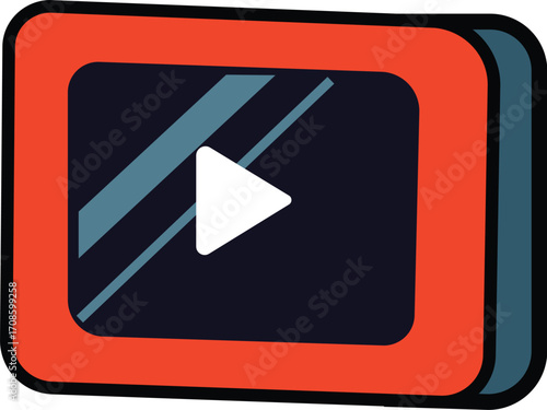 Modern 3D Video Play Button Vector Icon in Red and Dark Blue – Multimedia Streaming Symbol for Online Media, Movies, Tutorials, and Entertainment Design