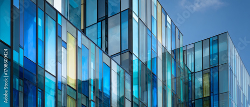 Moderne Büroarchitektur bei Tageslicht mit glänzenden Glasfassaden