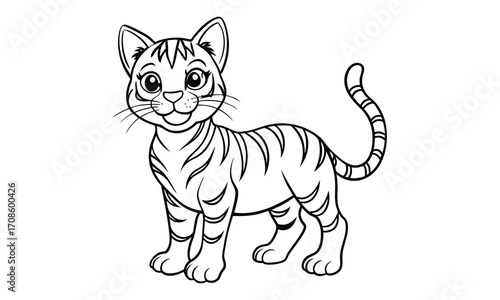 Tigger Cat, kids line art doodle pattern design t shirt design silhouette and vector, detailed illustration, perfect for relaxation, stress relief, adult coloring books, printable art therapy.