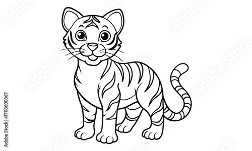 Tigger Cat, kids line art doodle pattern design t shirt design silhouette and vector, detailed illustration, perfect for relaxation, stress relief, adult coloring books, printable art therapy.