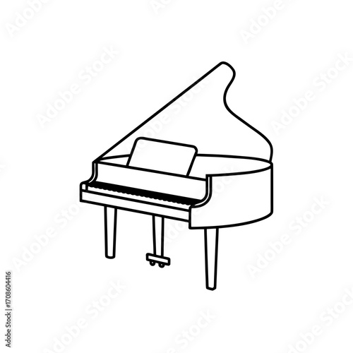 Outline drawing of a piano on transparent background