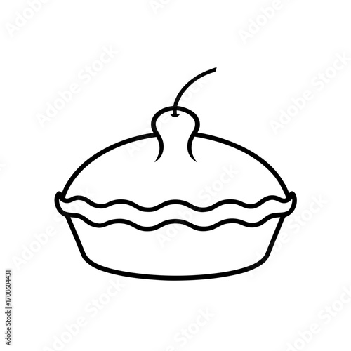 Outline drawing of cherry pie on transparent background
