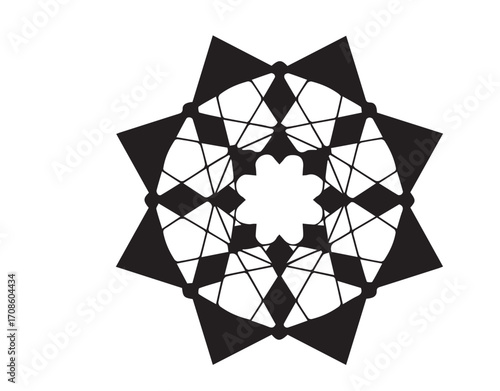 Polygon Star Mandala Abstract Black White Pattern abstract flower design