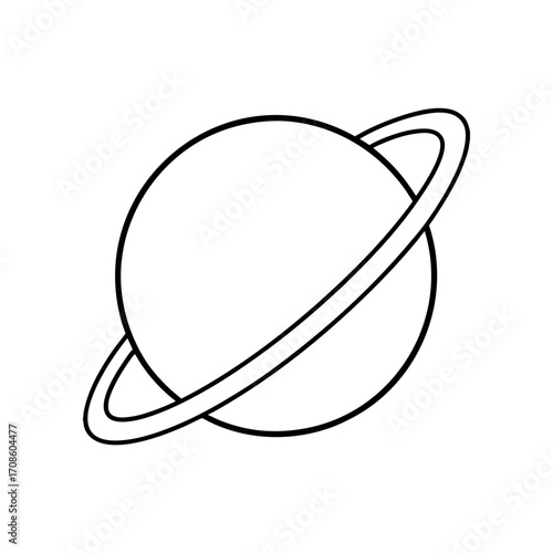 Planet with ring simple line on transparent background