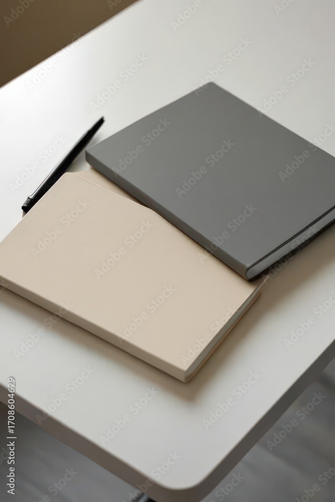 Fototapeta premium Notebook and pen placed on table for writing or note taking