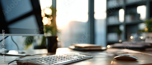 Detailaufnahme eines Desktops im Büro mit professioneller Ausstattung – modernes Design