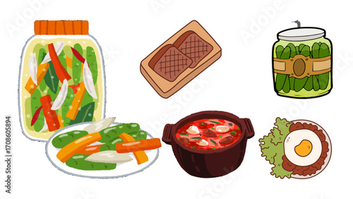 Vibrant collection of delicious Korean food illustrations perfect for culinary inspiration and design